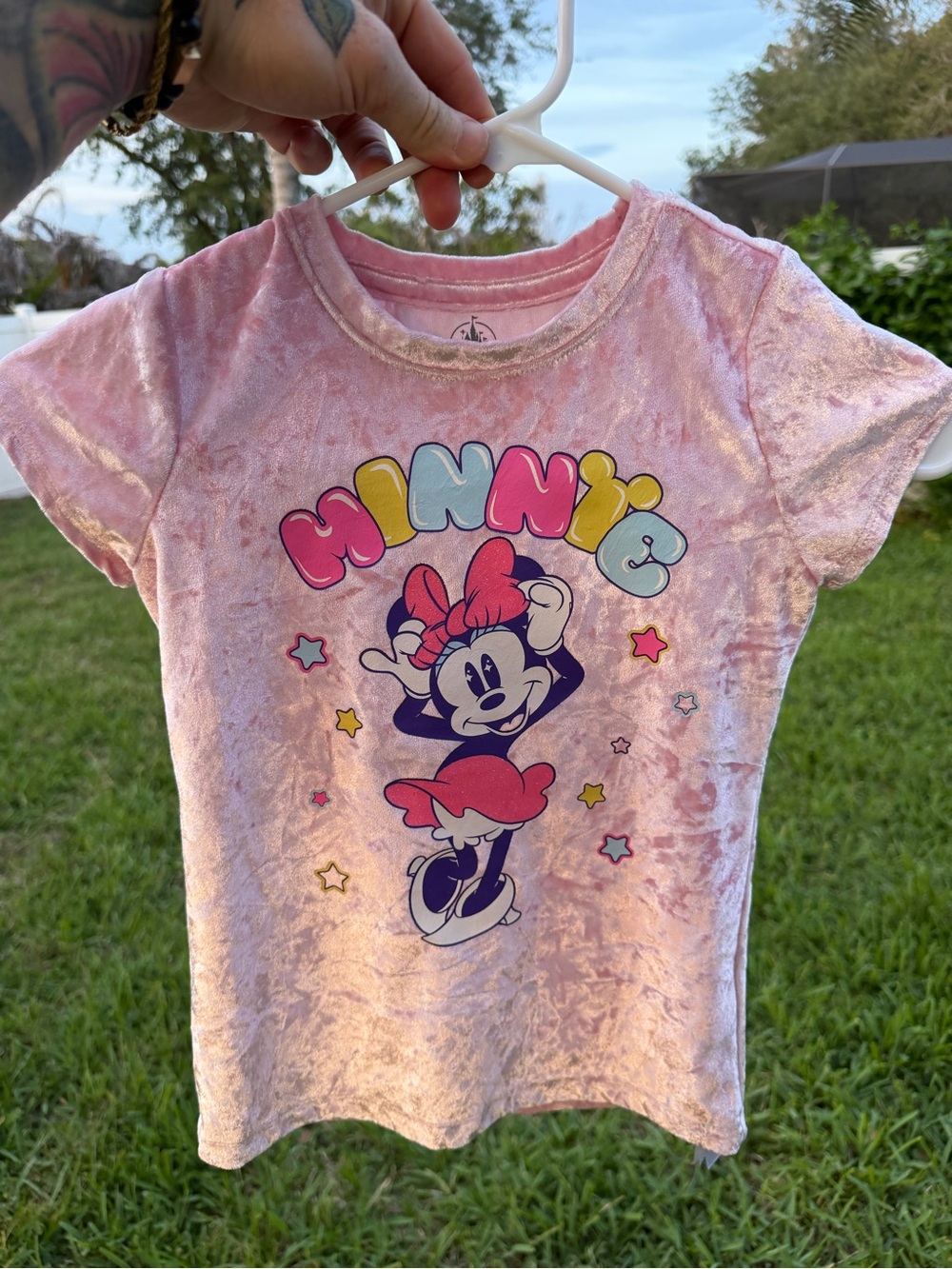 Disney Minnie Mouse Pink Velvet Short Sleeve Tee